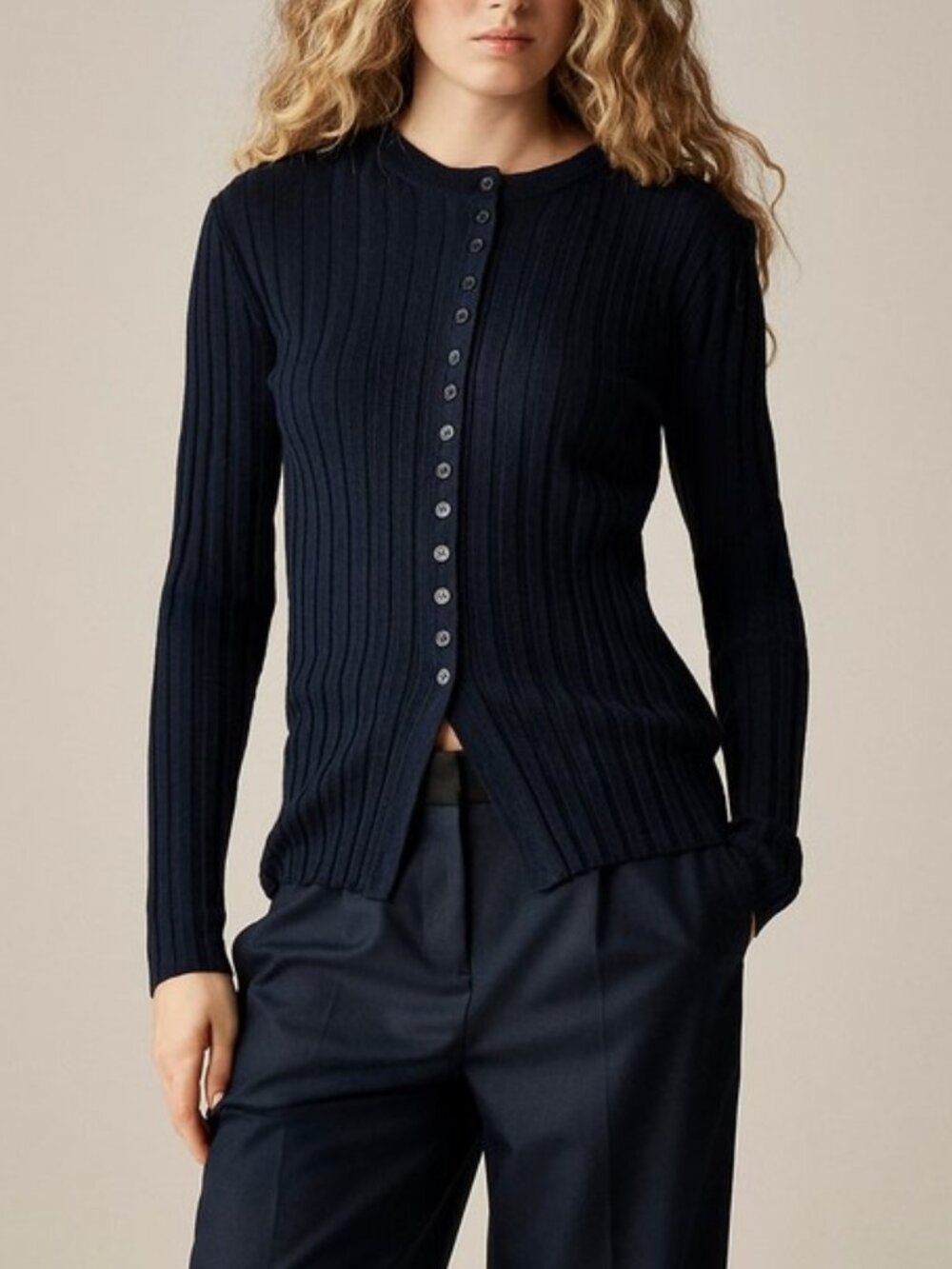 J. Crew Wide-rib fitted cardigan top in merino wool L